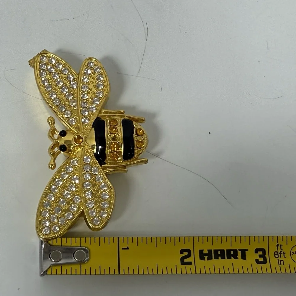 Bee Jeweled Gold Tone Trinket Box Rhinestones
